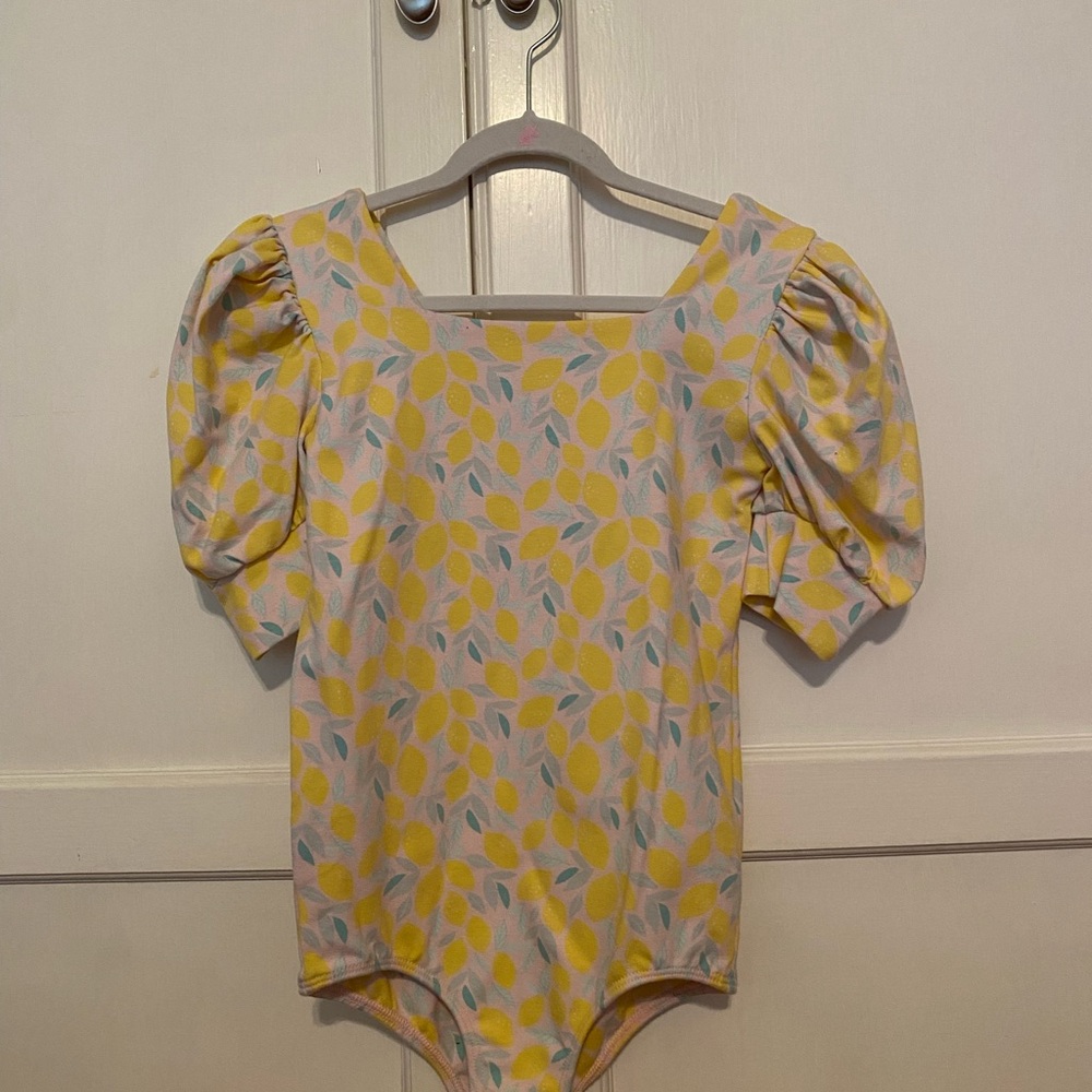 Yellow and Blue Leaf Pattern Kids Bodysuit